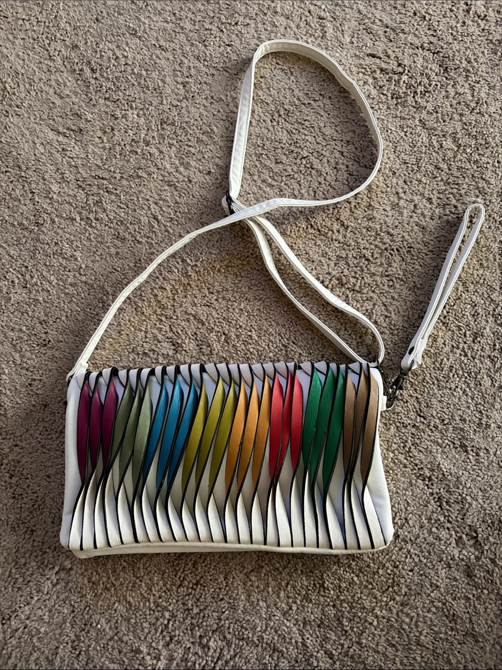Mellow works White Crossbody Bag with Multicolor Woven Accent - Picture 2 of 6